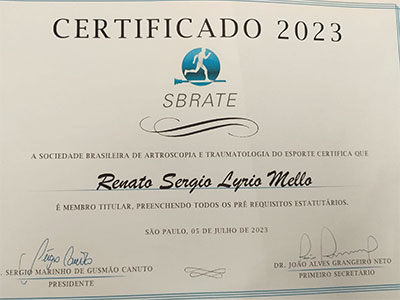 Certificado SBRATE Dr. Renato Sergio